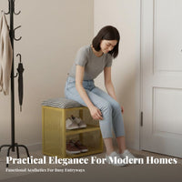 Multi-Functional Padded Shoe Storage Bench Space-Saving Design Cushioned Shoe Rack Stool Long-Lasting Frame Entryway Furniture High Load Capacity for Apartment Dwellers, Families, Homeowners, Hallway, Mudroom, Walk-in Closet, Living Room