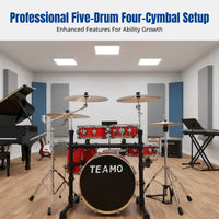 Portable Drum Kit, 5-Drum 4-Cymbal, Double-Sided, Practice Set