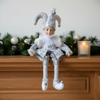 Shelf Sitter Doll European Style Sitting Clown Figurine Great Gift Idea Christmas Harlequin Doll for Tabletop, Mantelpiece