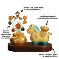 Rotating Horse Car Ornament for Dashboard, Resin Figurine with Wooden Base, Interior Decoration for Vehicle