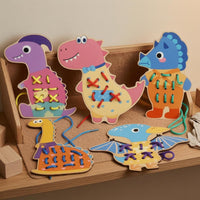 Printed Wooden Animal Lacing Toy Smooth-Cut Edges Animal Lacing Board Colored Fine Motor Threading Toy Hand-Eye Coordination for Children