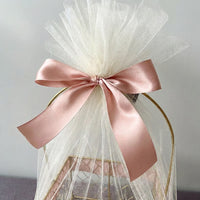 Metal Wire Gift Basket, Sheer Fabric Storage Baskets for Gifts, Birthday Wedding Celebration Hamper, Single Handle