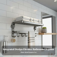 Suction Cup Mount Foldable Towel Rack with Hooks Wall Mounted Foldable Bath Shelf with Hooks Drillwithout-Drilling Installation Bathroom Fixture Space Saving for Homeowners, Property Managers, Toilet, Restroom, Shower Room, Hotel