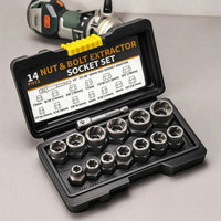 14 Pieces Bolt Extractor Socket Set Stripped Extractor Socket Set with Case Hex-Style Sockets for Mechanics, Home Mechanics, Garage