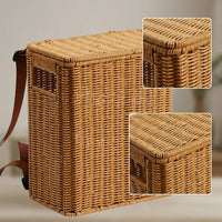 Basket Backpack with Shoulder Straps Rattan-Look Storage Basket with Lid Portable for Picnics