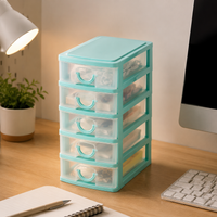 Plastic Storage Case, Small Item Organizer, 5 Drawers, Desktop Storage, Desk Organizer, Transparent, Stackable, 18L
