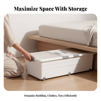 Wheeled Under-Bed Bin with Wheels Wheeled Latching Box Large Capacity for Closet