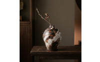 Ceramic Vase with Lug Handles Distressed Rustic Minimalist Ceramic Vessel Handhand-Painted Bedroom Decoration for Decorators, Guesthouse