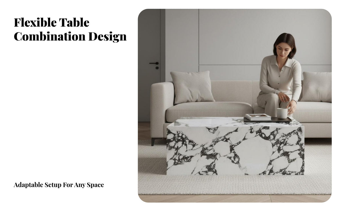 2 Pieces Light Luxury artistic Rectangular and Round Nesting Tables Modern design Coffee Table Set Space-Saving Indoor Furniture Sturdy Construction for Apartment Dwellers, Interior Designers, Living Room, Small areas, Lounge Area, perusing alcove