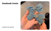 2 Pieces Denim Bow Hair Clips Sweet and Cool Look Frayed Jeans Material Hair Accessories Cute Bow Hair Clip for Girls, Women, Hairstyling, Daily Wear