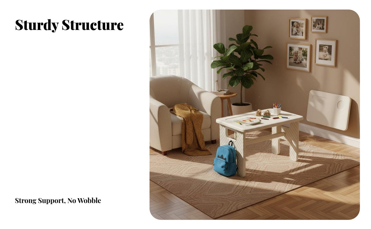 Folding Design Foldable Kids Table and Chair Set Space-Saving Kids Table and Chair Set Rounded Corners Toddler Plastic Study Desk Stable & Sturdy for Toddlers, Preschoolers, Kindergarten, Studying, Classroom, Playroom