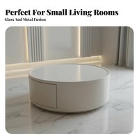 Modern Minimalist design Wheeled Oval Coffee Table with Drawer Space-Saving Living Room Furniture doublelevel Design Rounded Corners for Small Apartment Dwellers, Homeowners, Families, Home, Lounge Area, Bedroom