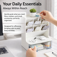 Acrylic Pen Organiser with Drawer, Clear Desk Organizer for Office, Desktop Storage Stationery Holder, Makeup Brush