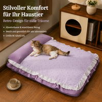 French Retro Dog Bed for Small Dogs Cats, 62x43cm Dog Basket with Removable Cushion, Washable Dog Cushion for Teddy