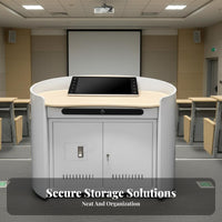 Multi-Functional Multimedia Lectern Cold-Rolled Steel Construction Teacher Presentation Desk Minimalist Design Electronic Lectern Storage Cabinet Rust for Teachers, Speaker S, Classrooms, Conference Rooms, Lecture Halls, Auditoriums