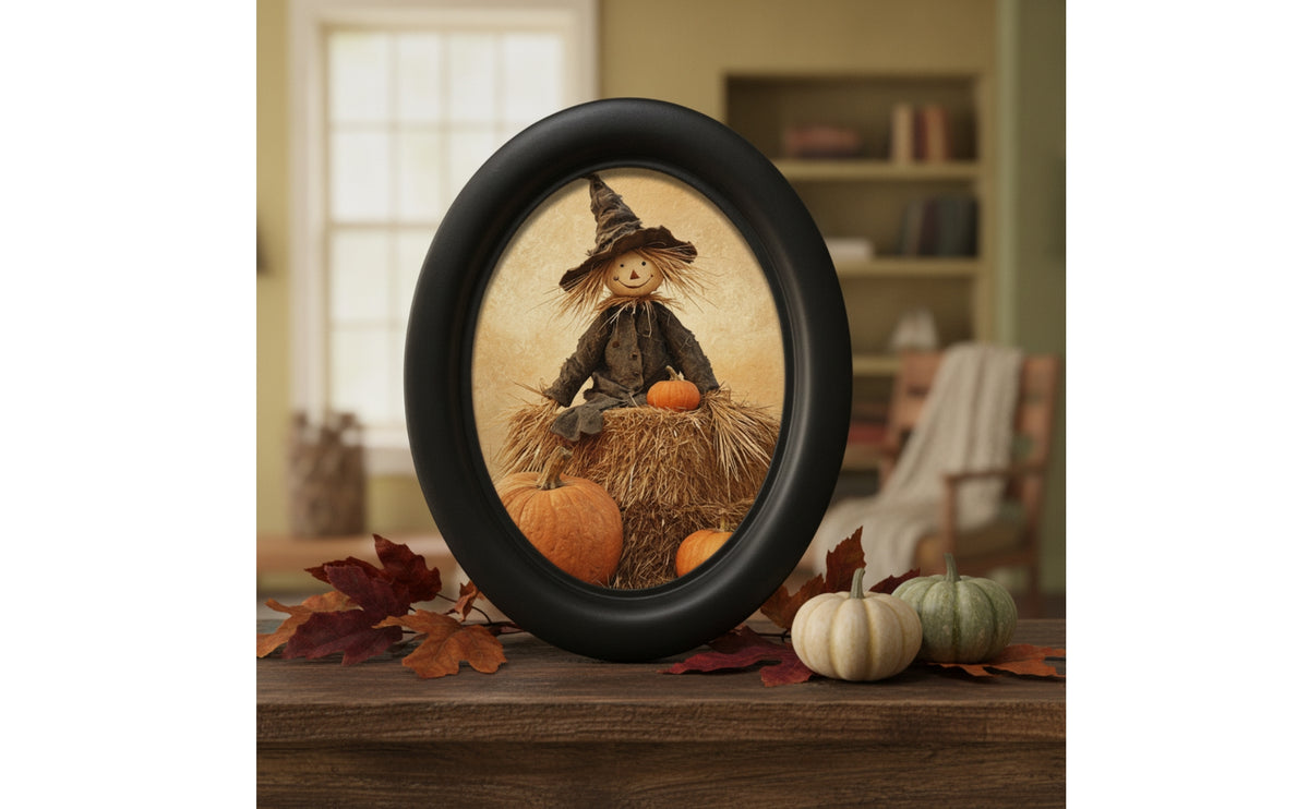 Oval Picture Frame Black Picture Frame with Insert Wooden for Halloween, Creepy Dwelling