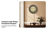 European-Style Vintage Wall Clock Ornate Round Wall Clock Openwork Frame Home Decor Cream-Colored Dial