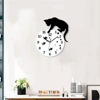 Wall Clock with Cat Silhouette Artistic Cat Silhouette Wall Clock Decorative Timepiece for Office, Cafe