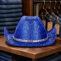 Glittering Blue Cowboy Hat Glittery Headwear Decorative Band Accessory