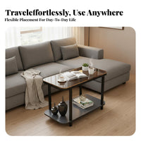 With Wheels Wheeled Sofa Side Table Space-Saving Bedside Stand C-Shaped Design Household Furniture 2-Tier Storage for Apartment Dwellers, Distant Workers, Living Room, Bedroom, Small Areas, Balcony