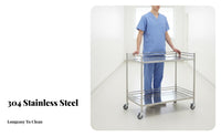 Locking Casters Medical Instrument Cart Heavy Duty Stainless Steel Treatment Cart Raised Guardrails Medical Rolling Trolley Resistant for Workshop Workers, Salon and Spa Professionals, Hospital, Operating Room, Research Facility Oratory, Kitchen