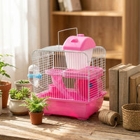 Large Hamster Cage and Villa, Two Level Rectangular Hamster House with Deep Base and Iron Wire Mesh, Habitat for Small Little Friends