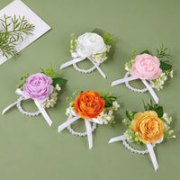 Wedding Corsage Handmade Rose Boutonniere Corsage with Ribbon Rustic Floral Accessory Elegant for Bridesmaids, Ceremony, Prom