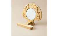 Natural Wood Parakeet Mirror Stand Engraved Cutouts Bird Perch Mirror Smooth Finish Wooden Bird Perch Rounded Top