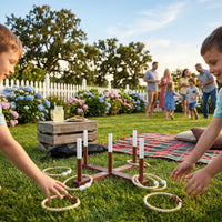 Wooden Hoop Toss Set Rustic Hoop Toss Game Scoreboard Yard Pastime