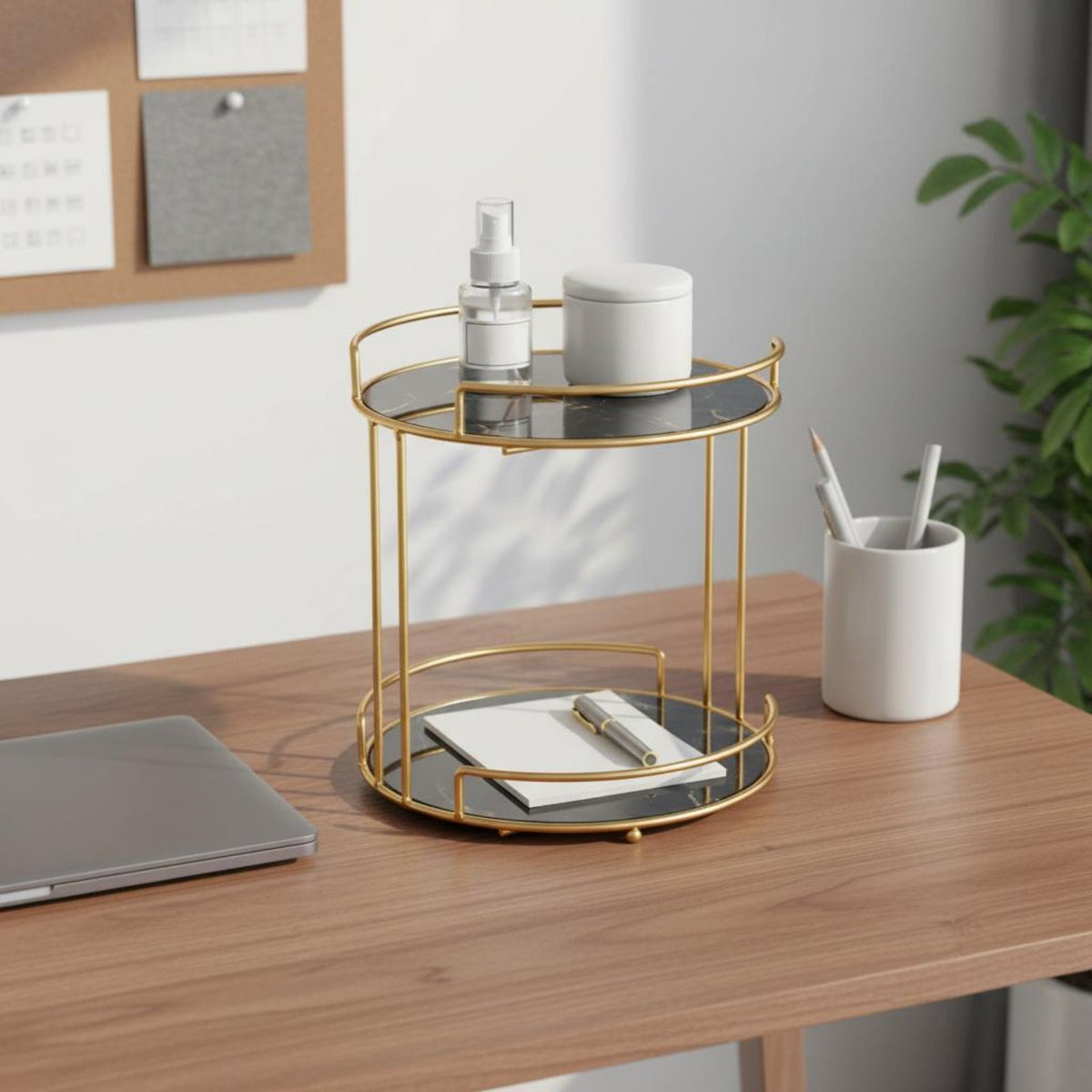Space-Saving 2-Tier Makeup Organizer Multi-Functional 2 Tier Cosmetic Organizer Elegant Design Nordic Design Desktop Shelf Versatile for Dressing Table