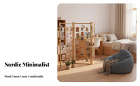 Foldable Design Wooden lattice Partition Mobile Folding Screen Multi-Functional Photo Display Rack Natural Aesthetic for Students, Homeowners, Office Workers, Entryway, Studio Apartment, Bedroom