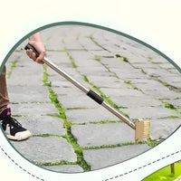 Heavy Duty Steel Bristles Wire Weeding Brush Head Clear Paver Algae Remover Multifunctional Pavement Crack Weeder 2-in-1 Design for Garden Paths, Driveway