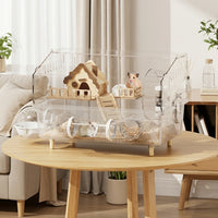 Large Hamster Cage and Acrylic Hamster Habitat with Built-in Tunnels, Modern Rectangular Indoor Transparent Viewing with Play Ball