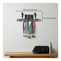 No-Drill Installation Wall Mounted Medal Hanger Sturdy Metal Construction Sports Medal Display Rack Powder-Coated Finish Running Memorabilia Holder Motivational Design for Runners, Athletes