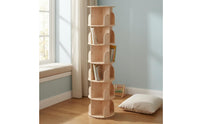 Wooden Rotating Bookshelf Floor Standing Bookcase Unit Curved Panels Round Swivel Book Shelf