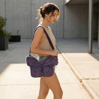 Butterfly Bag Distressed Butterfly Shaped Purse Embroidered Pocketbook for Teens, Concerts