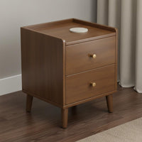 Solid Wood Legs Narrow Nightstand with Shelf Rounded Corners Wooden Bedside Cabinet for Living Room