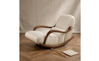 Rocking Lounge Chair Artistic Design Leather Recliner Solid Wood Single Sofa Chair