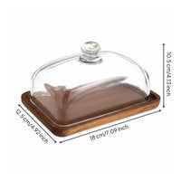 Wooden Cake Stand with Glass Dome Freshness Protection Rectangular Cake Dome