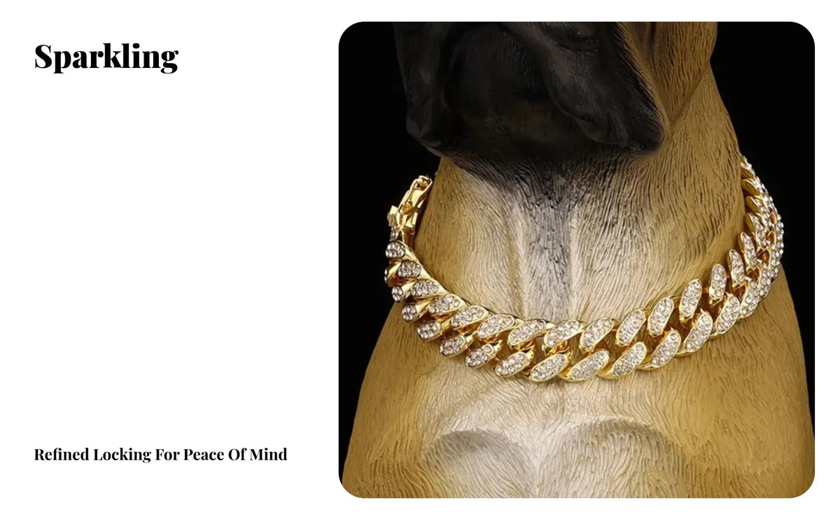 Chunky-Link Link Dog Secure Buckle Clasp Sparkling Dog Chain Sparkling Rhinestones Rhinestone Pet for Young Dogs, Parties, Daily Wear, Photoshoots
