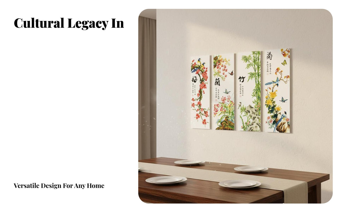 4 Pieces Plum Iris Bamboo Chrysanthemum Embroidery Elegant Design Chinese Cross-Stitch Kit Relaxing Hobby Four Gentlemen Wall Art for Bedroom, Study