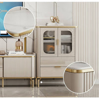 Side Cabinet with Glass Doors Modern Cabinet with Glass Doors Compact Credenza with Drawer for Living Room, Small Areas
