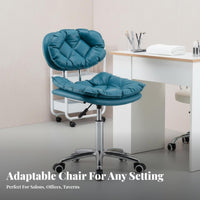 Height-Adjustable Upholstered Vanity Chair 360-Degree rotate Wheeled floral spine Chair Rolling Casters Task Stool Armless for Manicurists, Beauticians, Students, Nail Salon, changing area, Bedroom, Small Spaces
