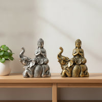 Carved-Style Buddha on Elephant Figurine Compact Buddha Statue with Elephant Peaceful Zen Tabletop Figurine Serene for Buddhists
