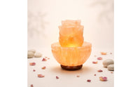 Mineral Lamp with Wooden Base Lotus-Shaped Mountain Mineral Lamp Carved Ambient for Bedside, Bedroom