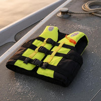 High-Visibility Adult Life Jacket Vest Sleeveless Padded Flotation Vest Black Trim Adjustable Life Jacket Ergonomic Design for Adults, Boating, Swimming, Drifting, Surfing