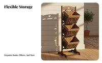 triple-tier Woven Organizer Floor-Standing publication holder floor area Saving for Living Room