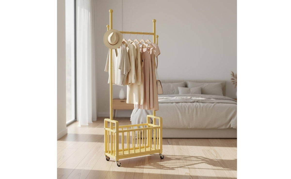 Rolling Clothes Rack with Shelves Stable Design Freestanding Coat Stand with Storage Large Capacity Clothes Hanging Rack with Shoe Shelf for Dorm Room