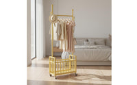 Rolling Clothes Rack with Shelves Stable Design Freestanding Coat Stand with Storage Large Capacity Clothes Hanging Rack with Shoe Shelf for Dorm Room