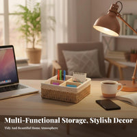 Compartmentalized Design 3-Compartment Woven organizer adaptable Desktop Organizer Natural Fibers Storage container Handwoven for Makeup Users, Office Workers, Entryway, Bedroom, Bathroom, Living Room